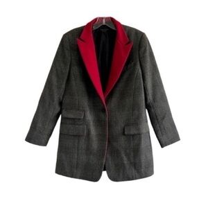 Rag & Bone Paloma Contrast Lapel Wool Blazer Gray Check